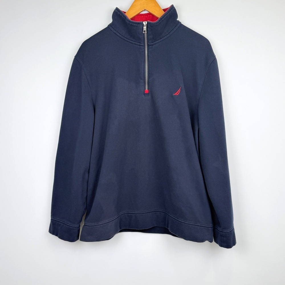 Nautica Quarter Zip Pullover Mens XL Navy Blue Fleece Lined Sweatshirt